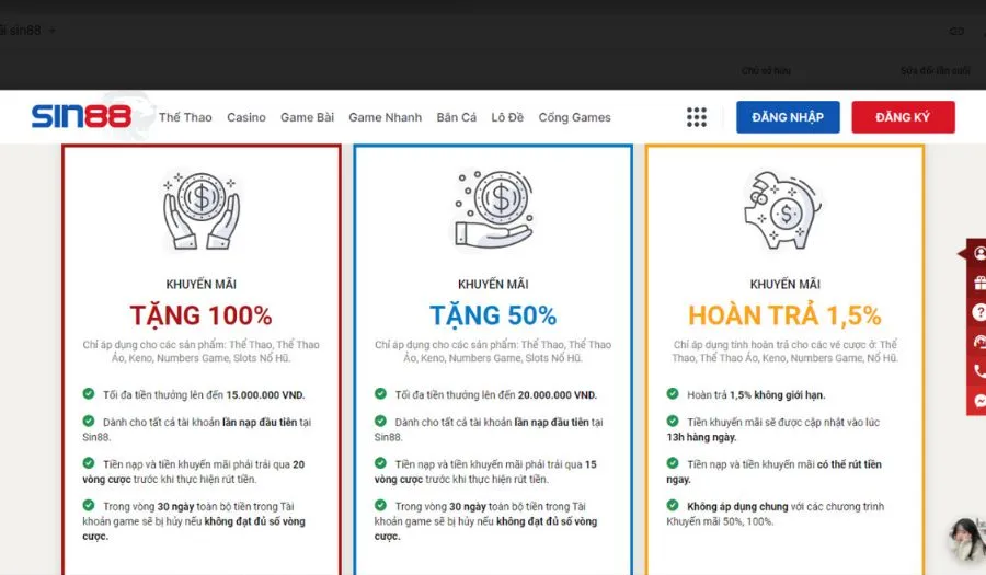 Khuyến mãi có giá trị khi cá cược tại Sin88